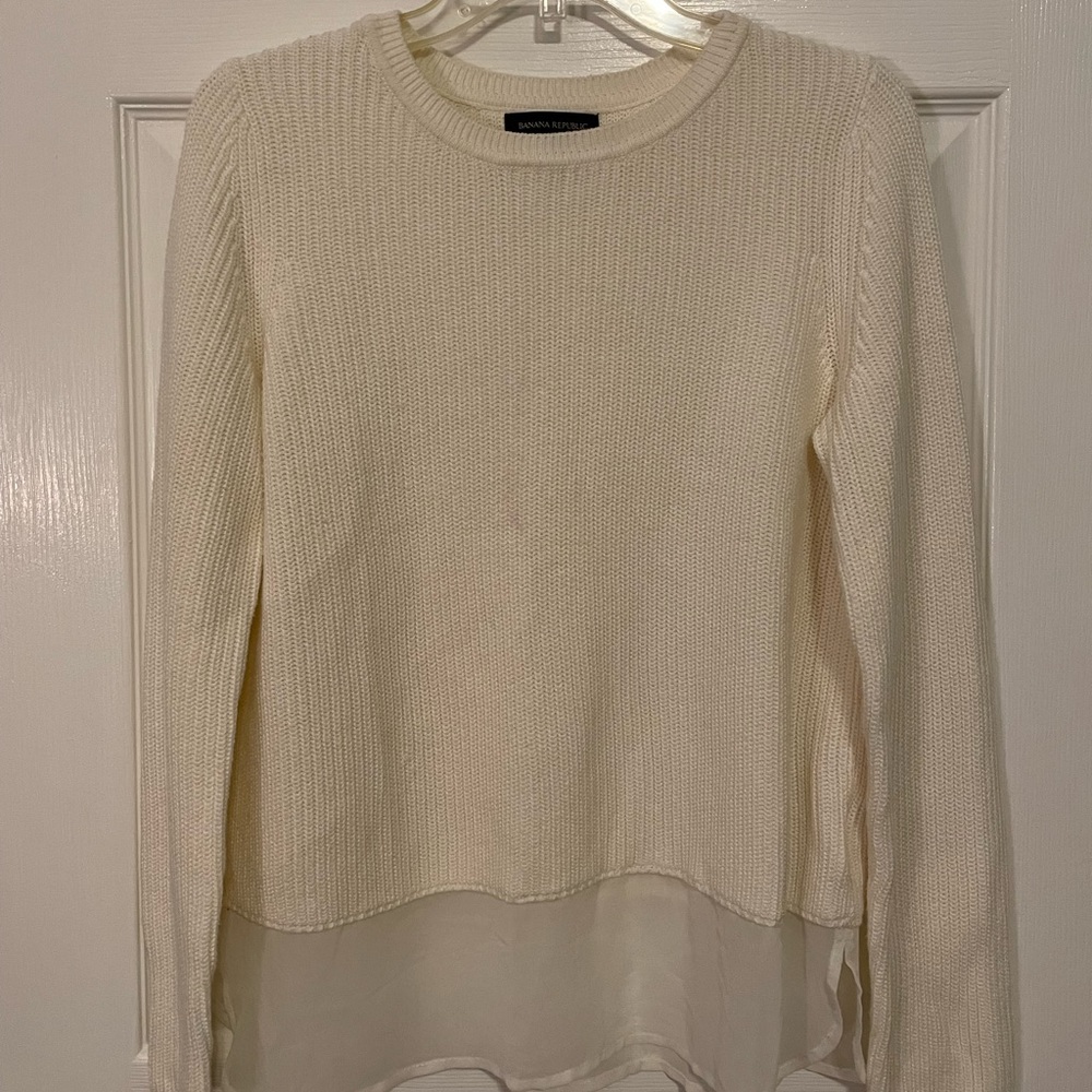 Banana Republic White Sweater with Mesh Tail
